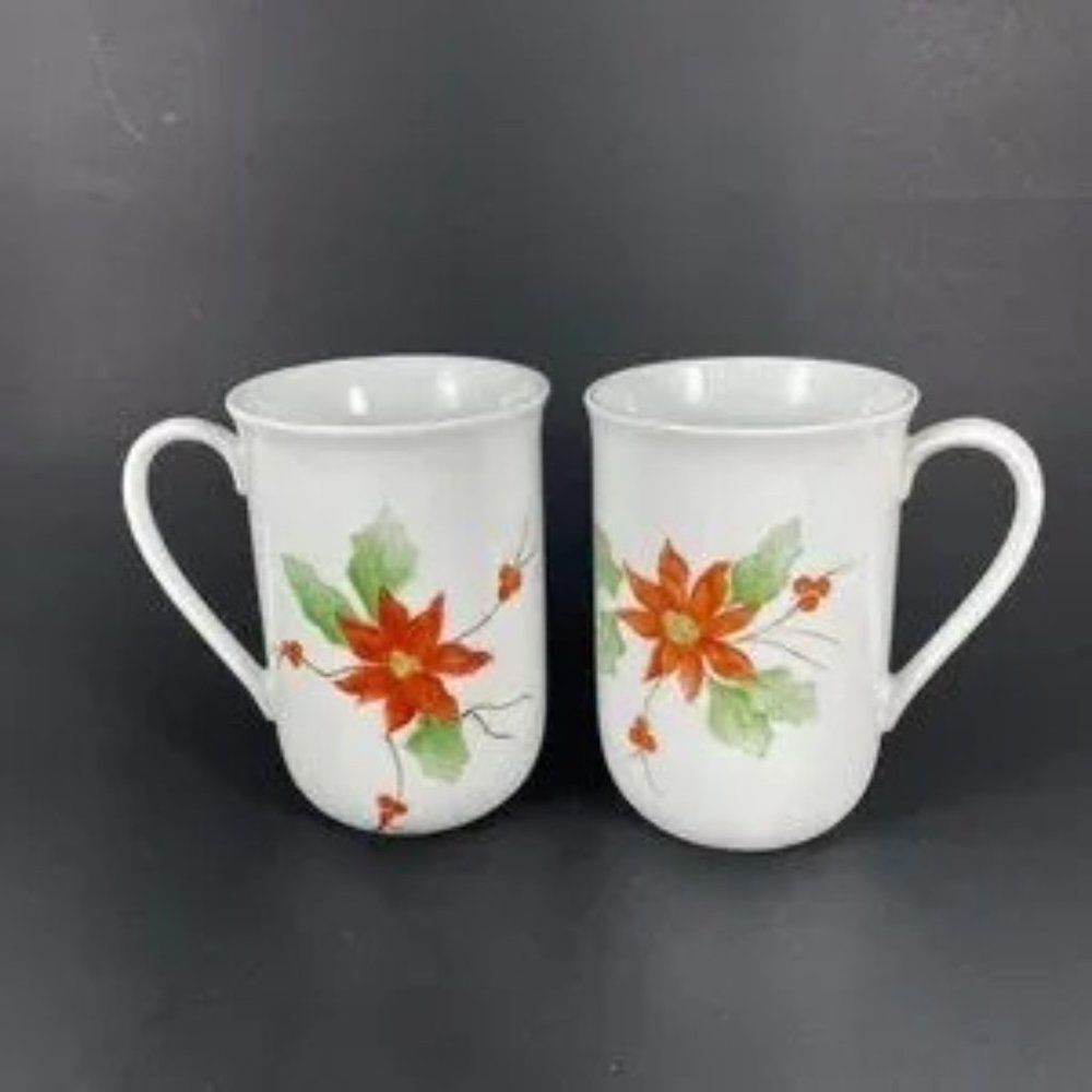 Cups Two RARE Handmade 1980's Porcelain Holiday 8 OZ Cups SIGNED BY THE ARTIST